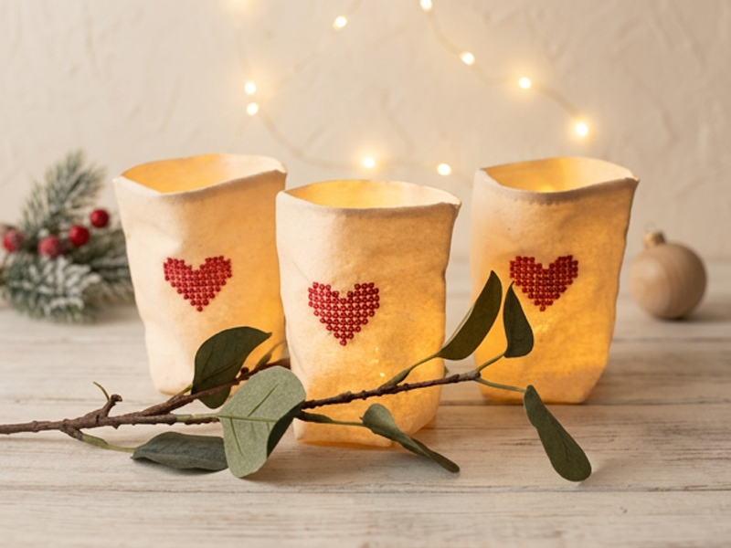 Weihnachtliche Kreuzstich Lichterbeutel - ITH-Stickdatei